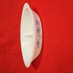 Vtg Glasbake 1 Qt Divided Casserole Dish Turquoise Thistle Pattern  J-2352